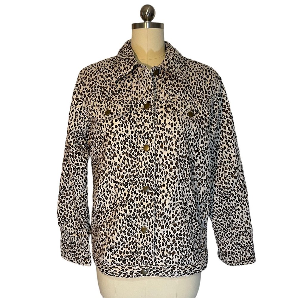 Coldwater Creek Animal Print Jacket Silk Lined Quilted Pockets Buttons sz S EUC!